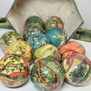 Vtg Christmas Ornaments Paper Mache Decoupage 12 Glorious Hanging Angels Or. Box